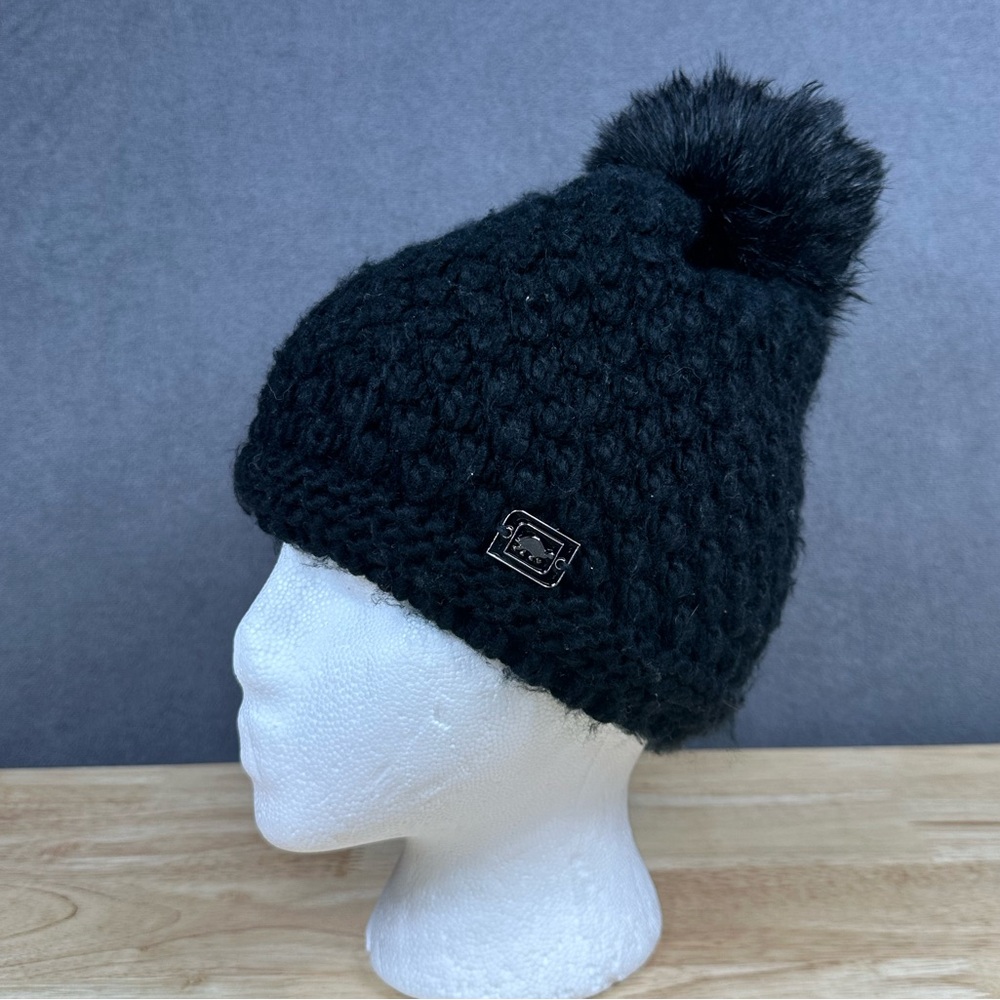 Turtle Fur Snowfall Black Beanie Faux Fur Pompom OS